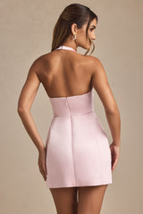 Halterneck Structured Tulip Mini Dress in Blush