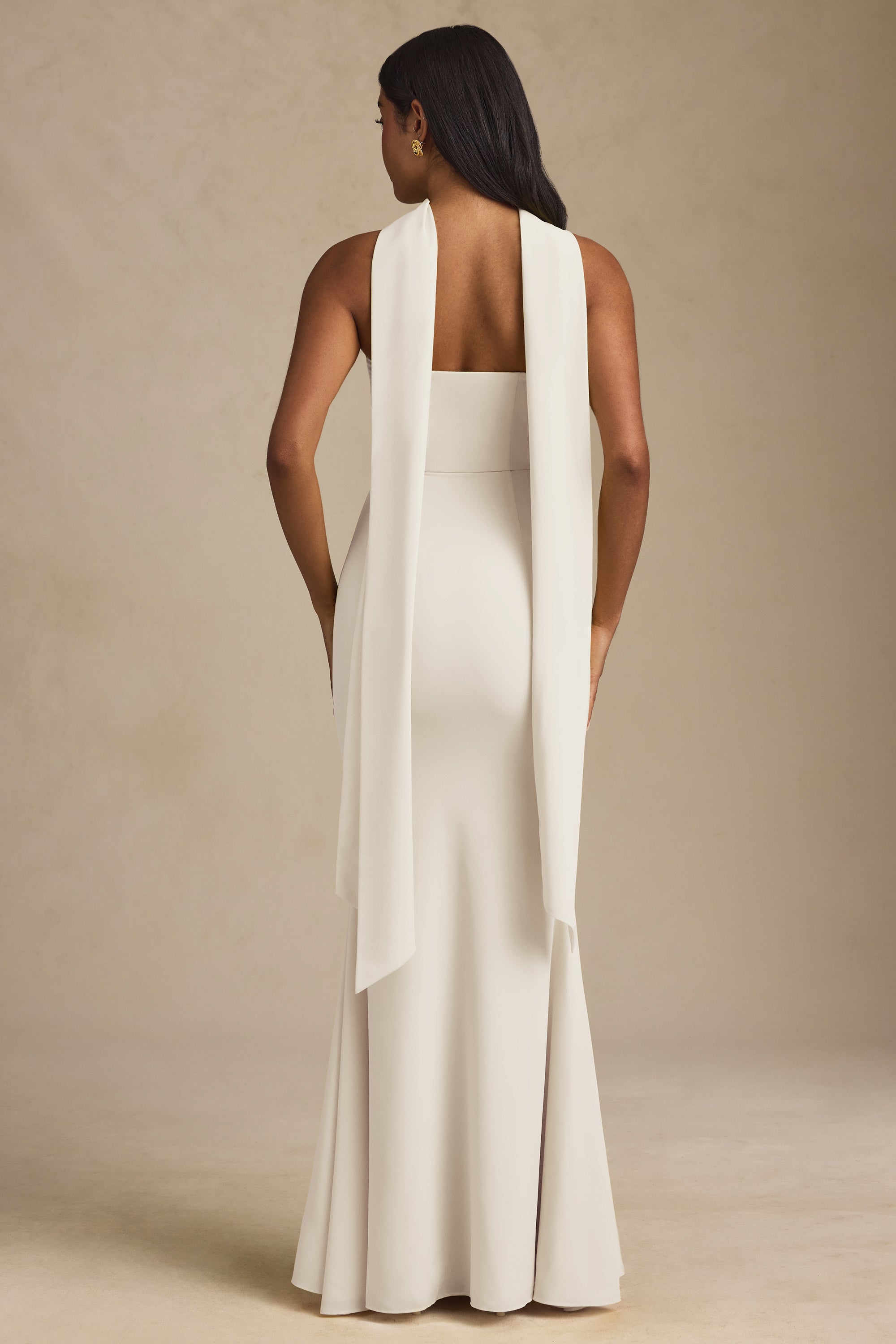 Scarf-Detail Strapless Gown in Ivory