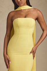 Scarf-Detail Strapless Gown in Pastel Yellow
