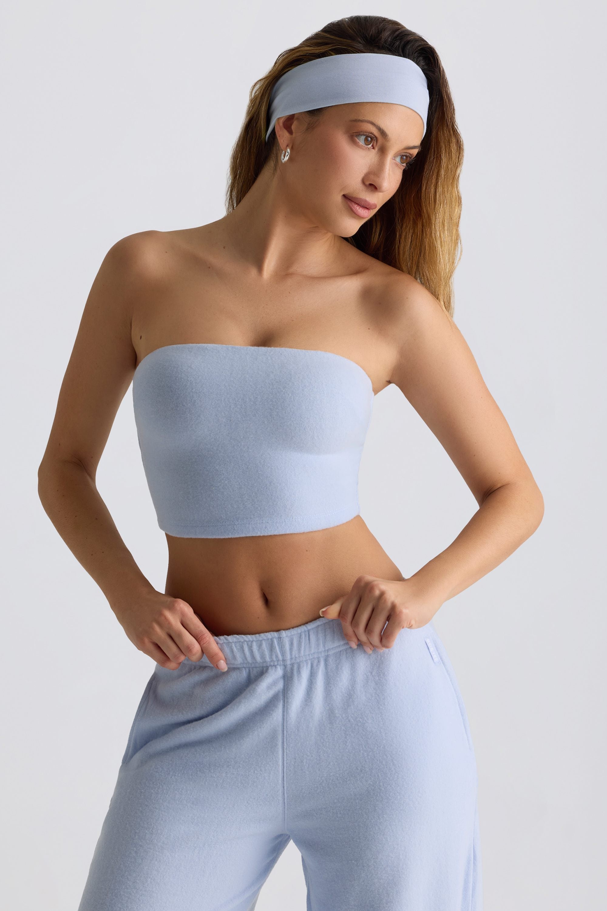 Brushed Jersey Bandeau Top in Soft Blue
