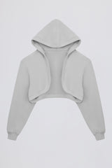 Brushed Jersey Hooded Cropped Shrug in Fog Grey