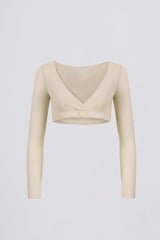 Brushed Jersey Wrap Crop Top in Ecru