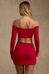 Modal Contrast-Trim Crop Top in Red
