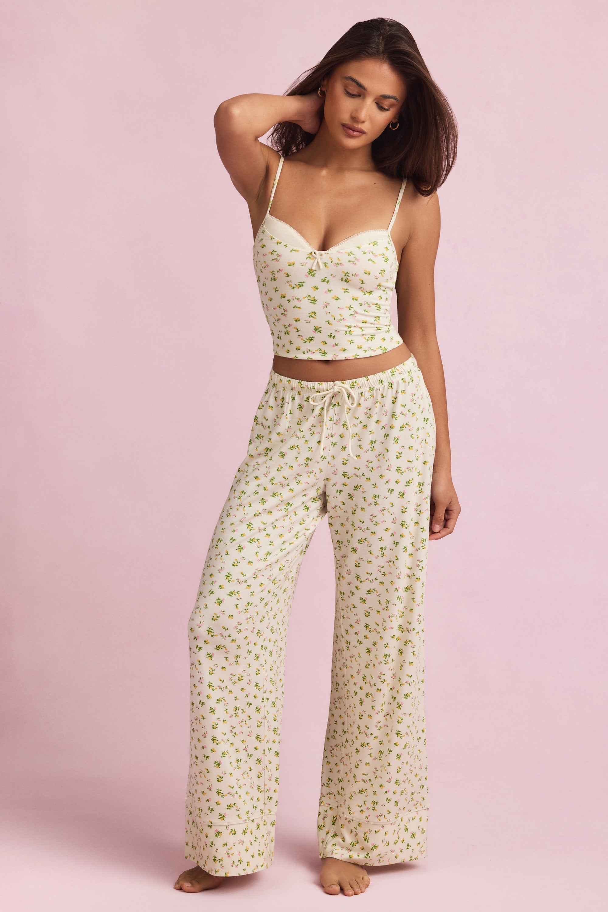 Modal Mid-Rise Pyjama Trousers in Lemon Print