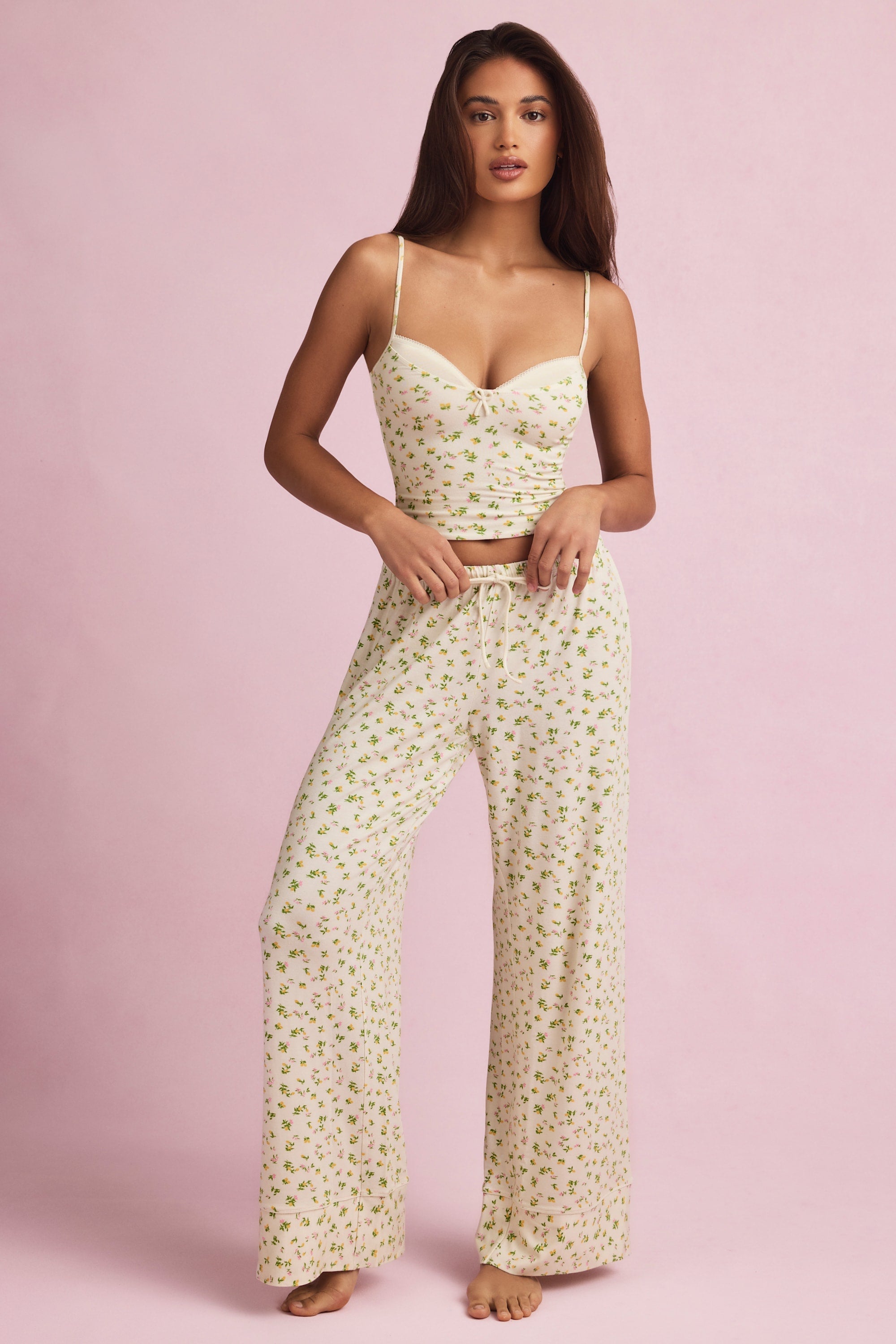 Modal Mid-Rise Pyjama Trousers in Lemon Print