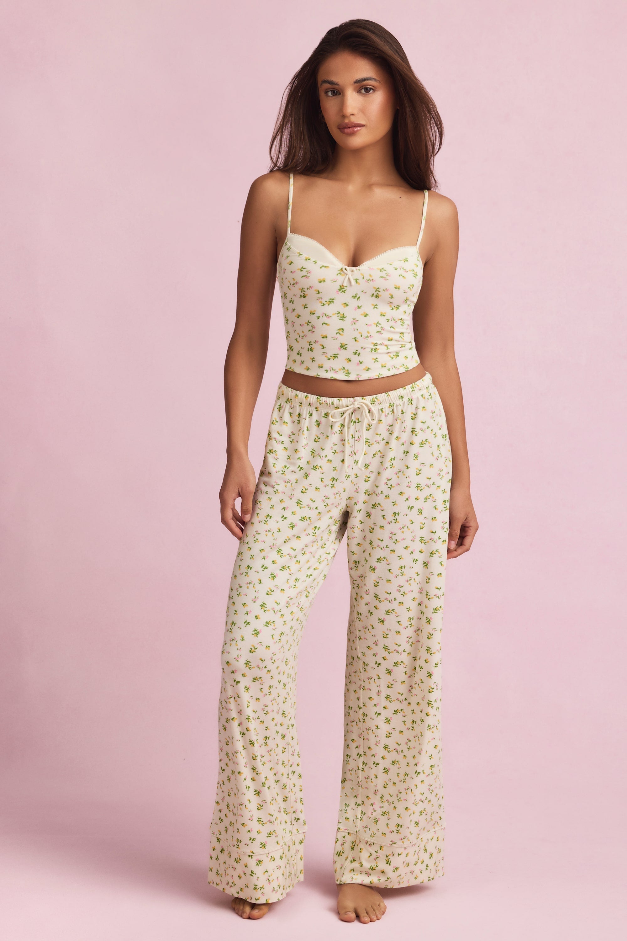 Modal Mid-Rise Pyjama Trousers in Lemon Print