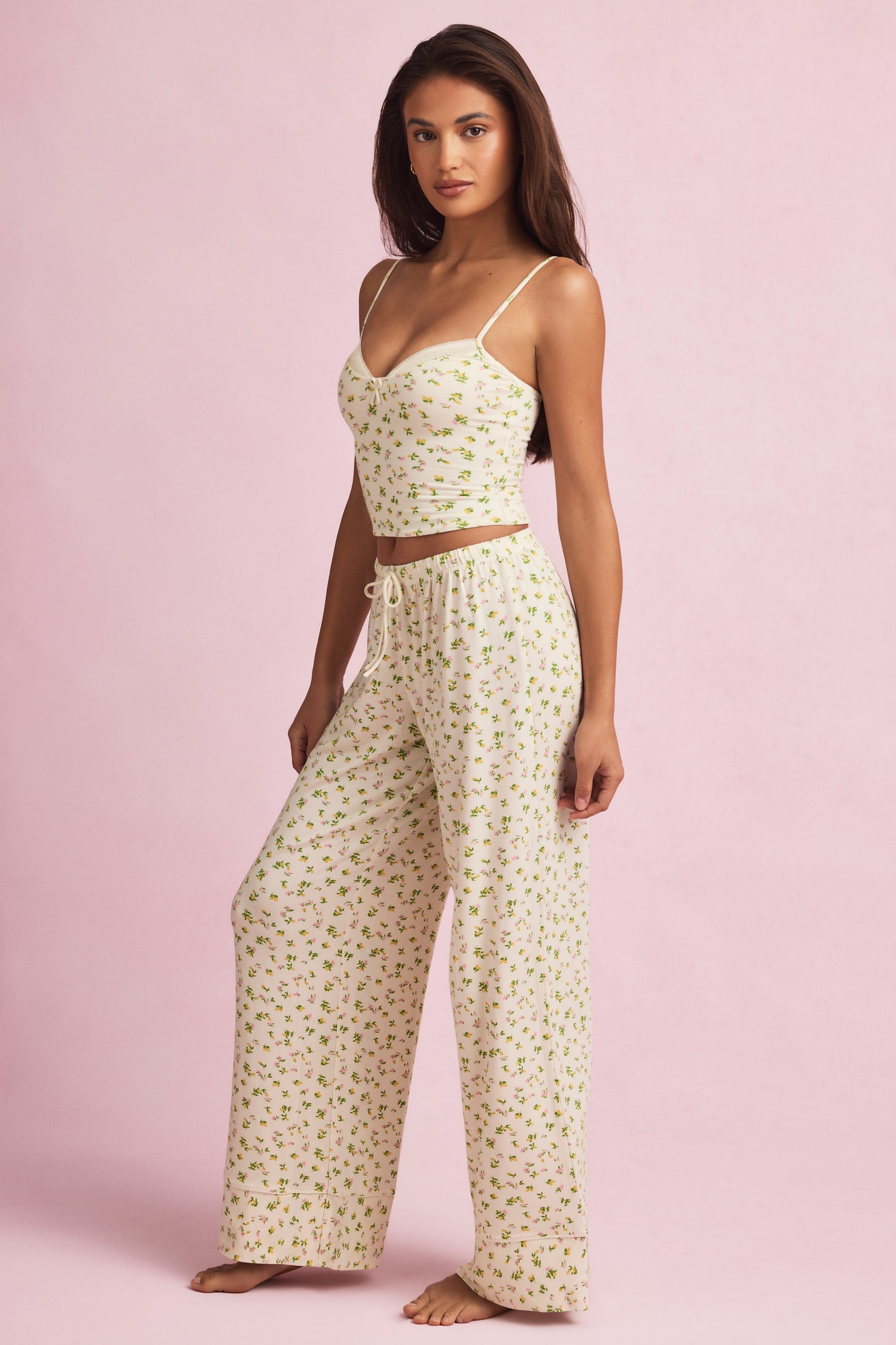 Modal Mid-Rise Pyjama Trousers in Lemon Print