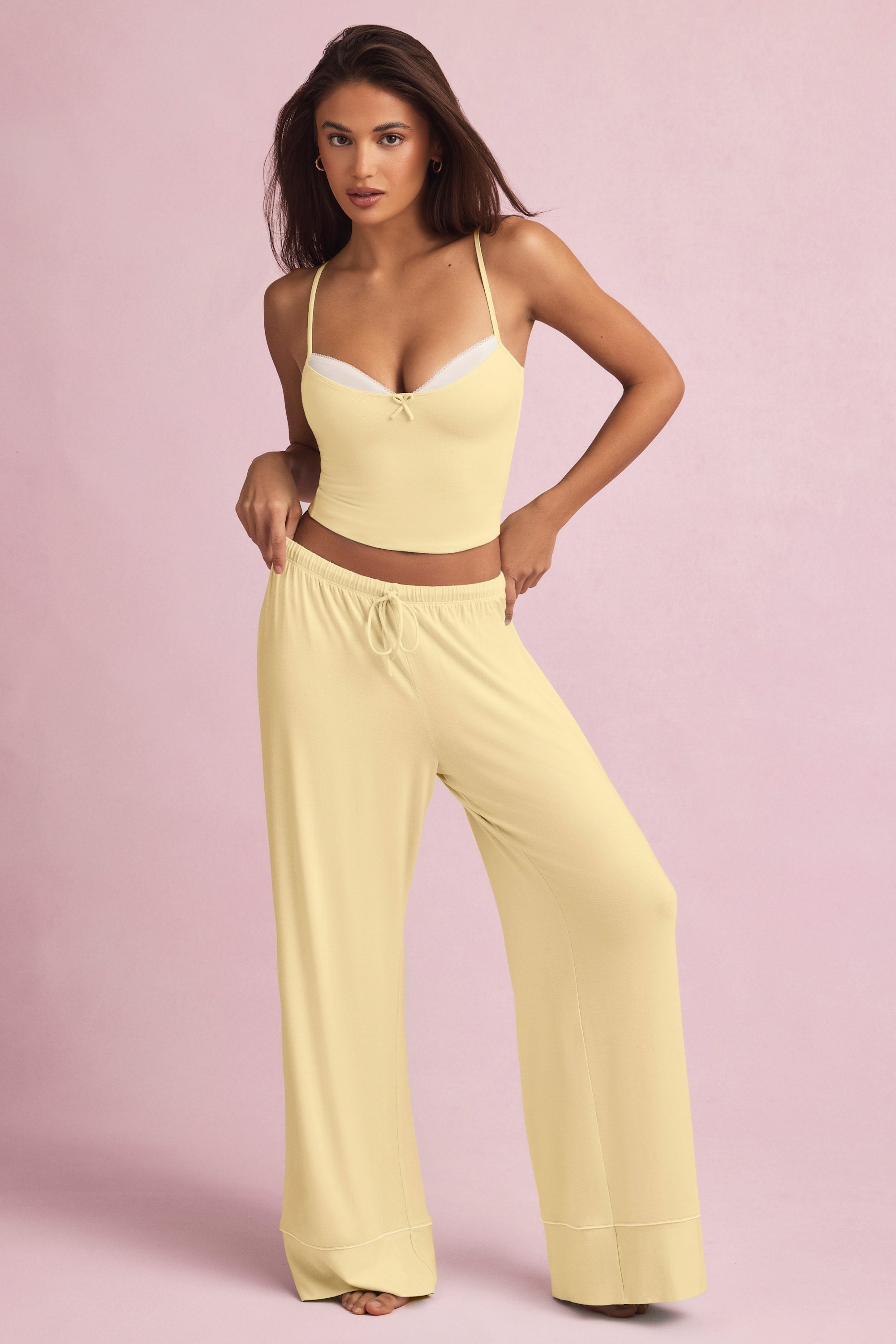 Modal Mid-Rise Pyjama Trousers in Pastel Yellow
