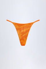 Embellished Thong Bikini Bottoms in Orange Tropical Hotfix