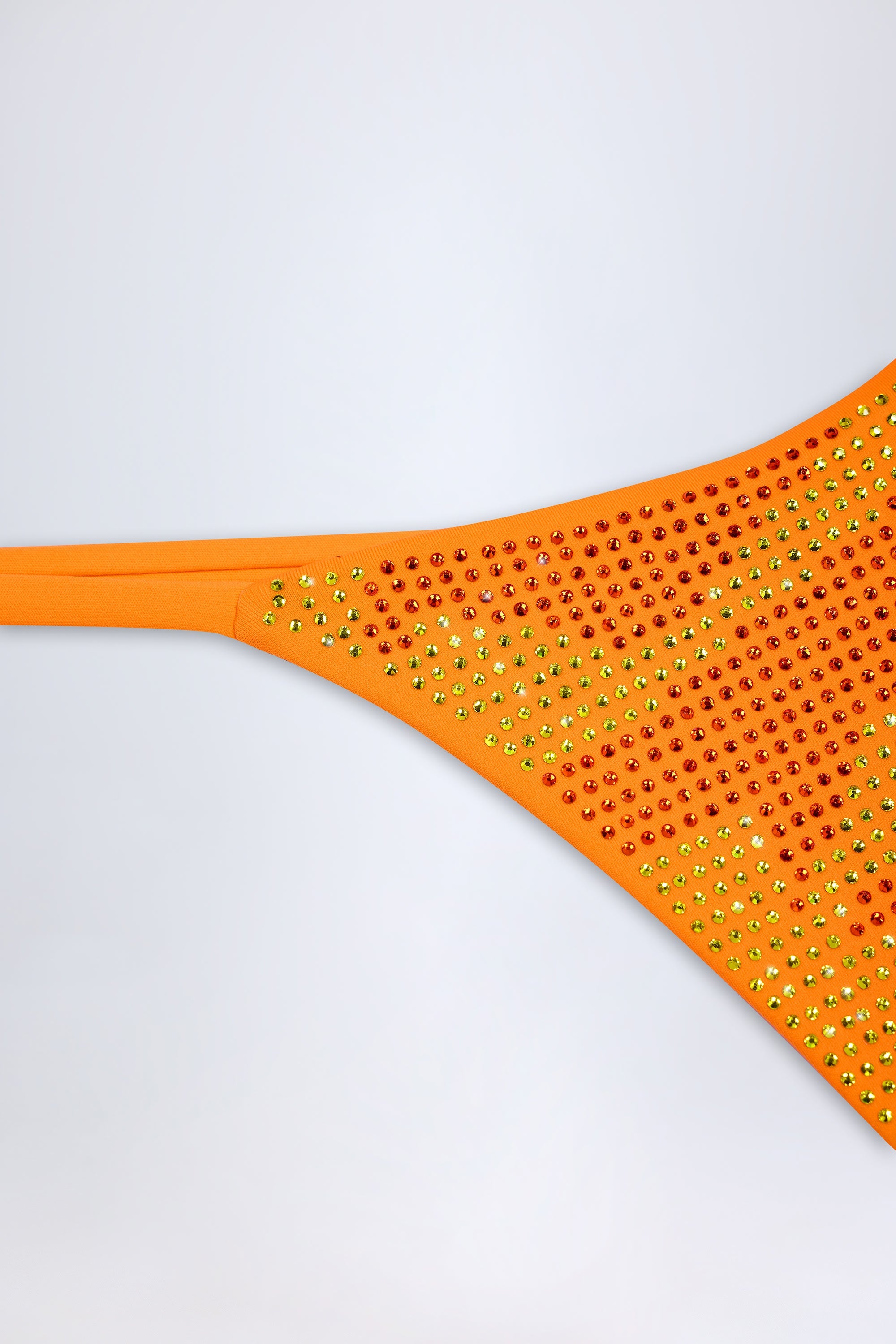 Embellished Thong Bikini Bottoms in Orange Tropical Hotfix