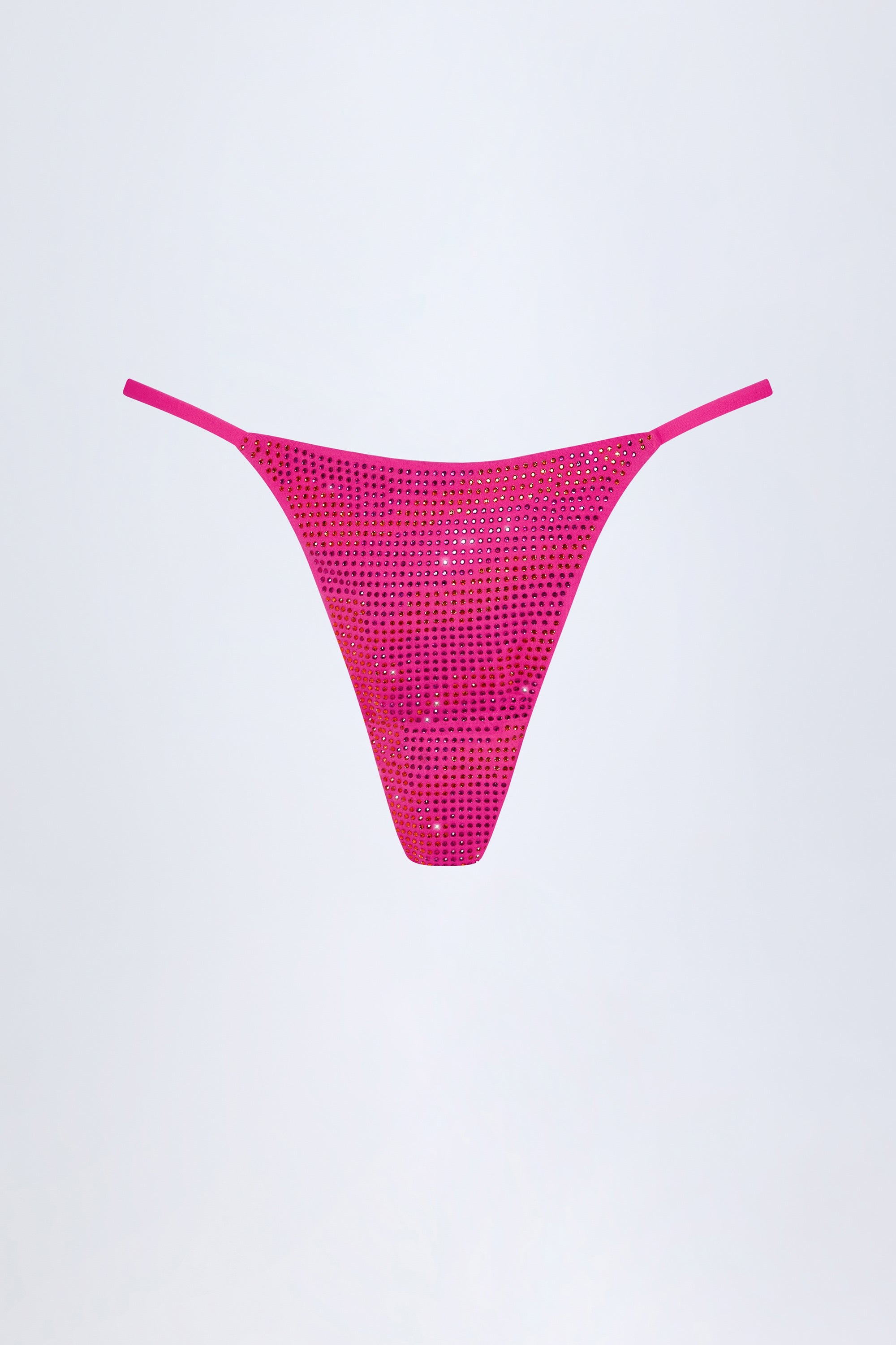 Embellished Thong Bikini Bottoms in Pink Tropical Hotfix