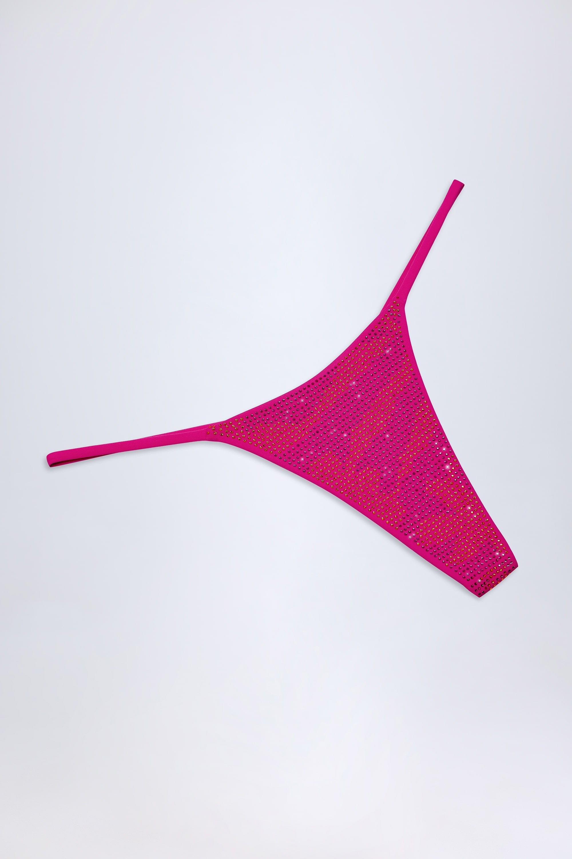 Embellished Thong Bikini Bottoms in Pink Tropical Hotfix
