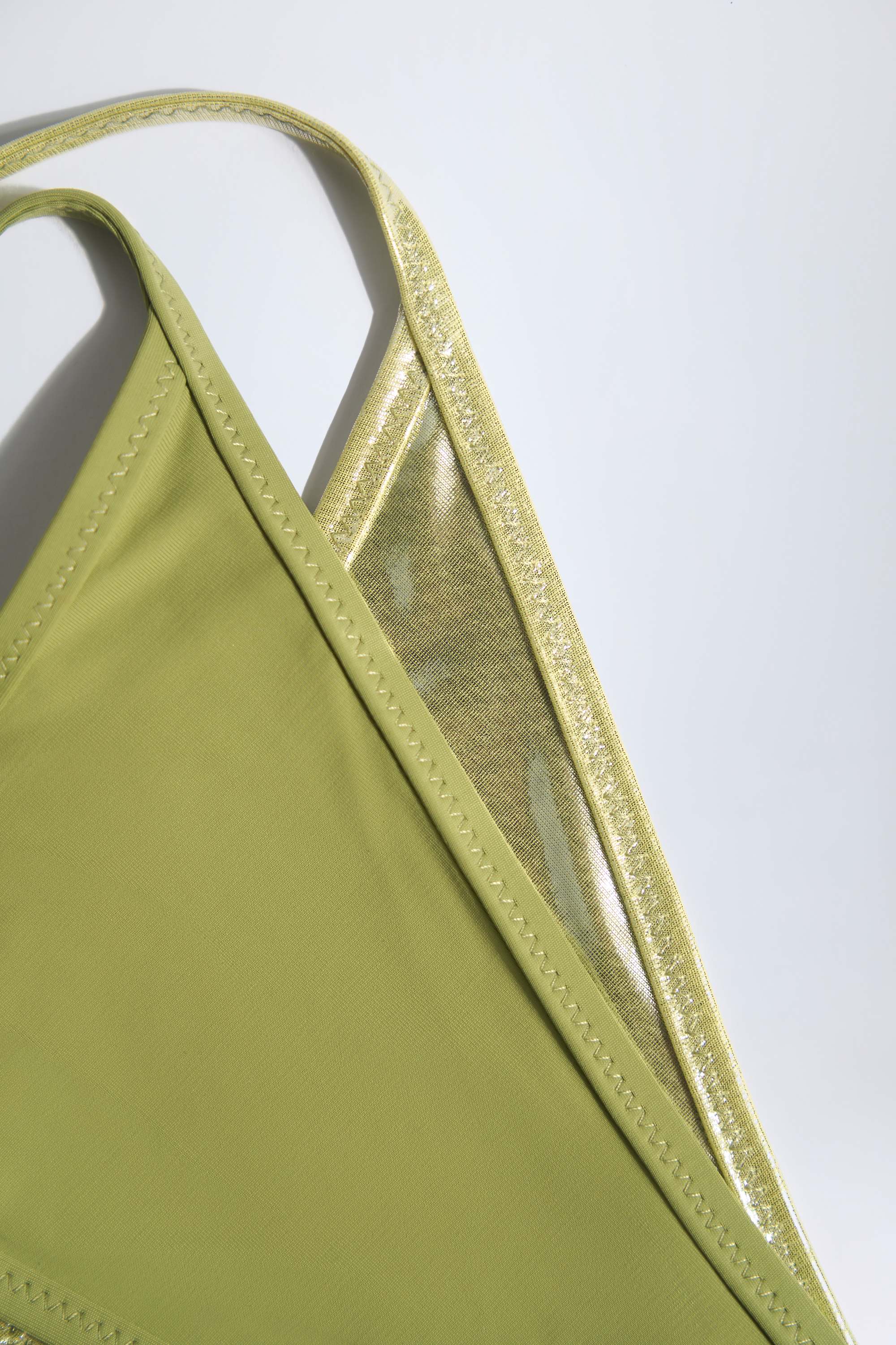 Metallic Layered Thong Bikini Bottoms in Olive Green