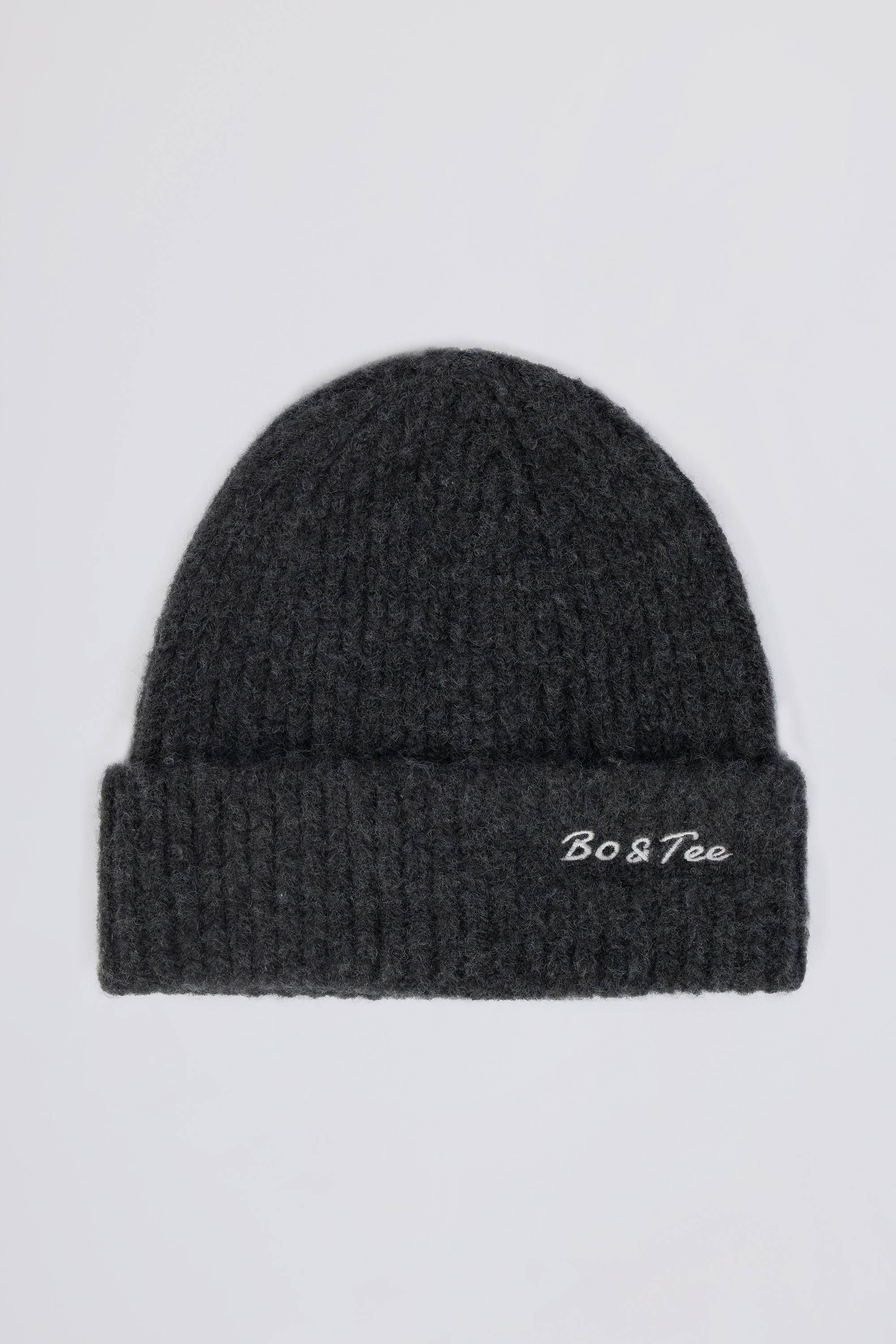 Knit Beanie Hat in Charcoal Marl