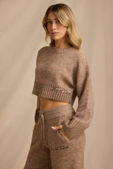 Cropped Knit Jumper in Brown Marl