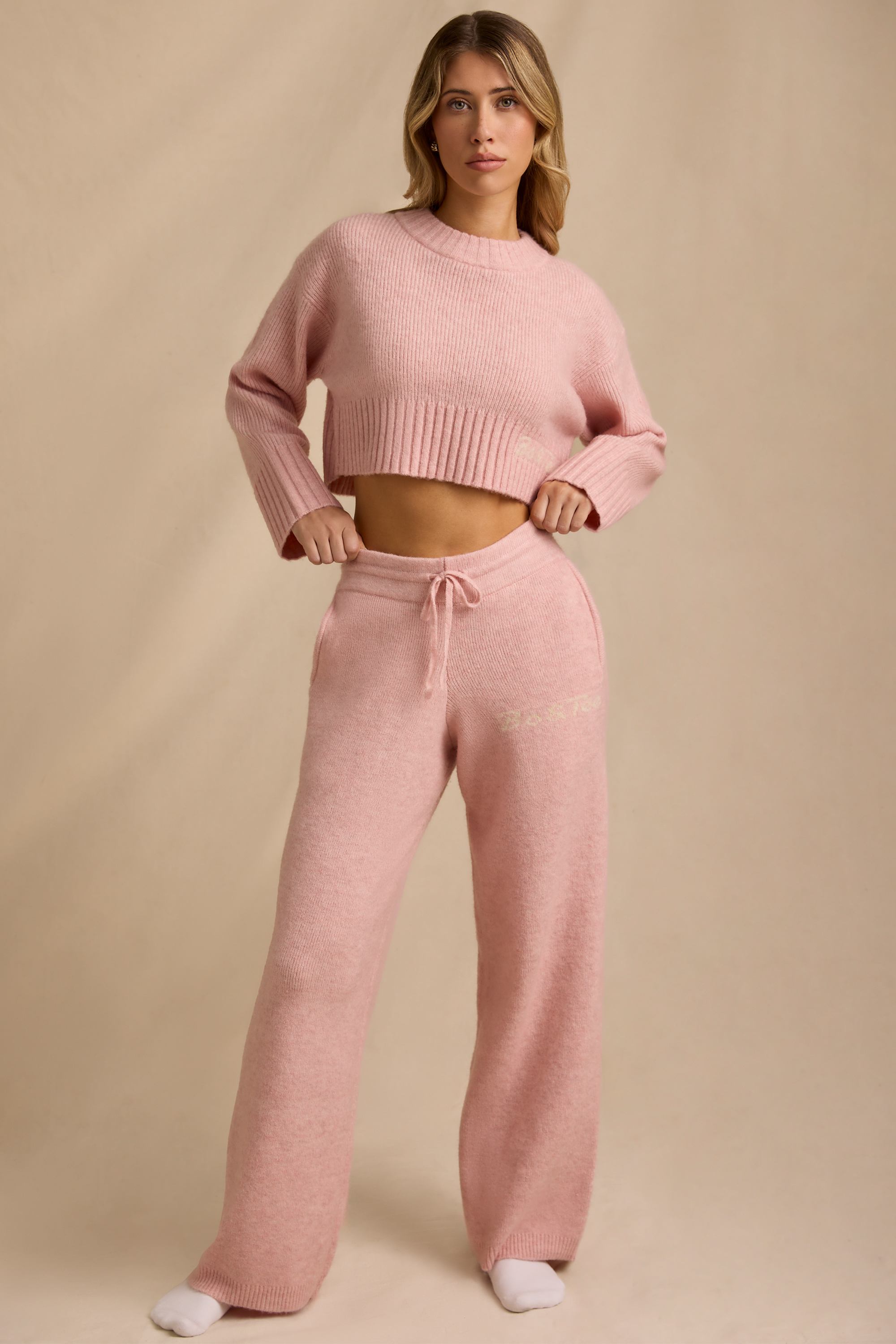 Mid-Rise Wide-Leg Joggers in Blush Pink