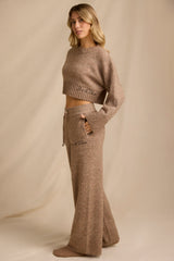 Mid-Rise Wide-Leg Joggers in Brown Marl