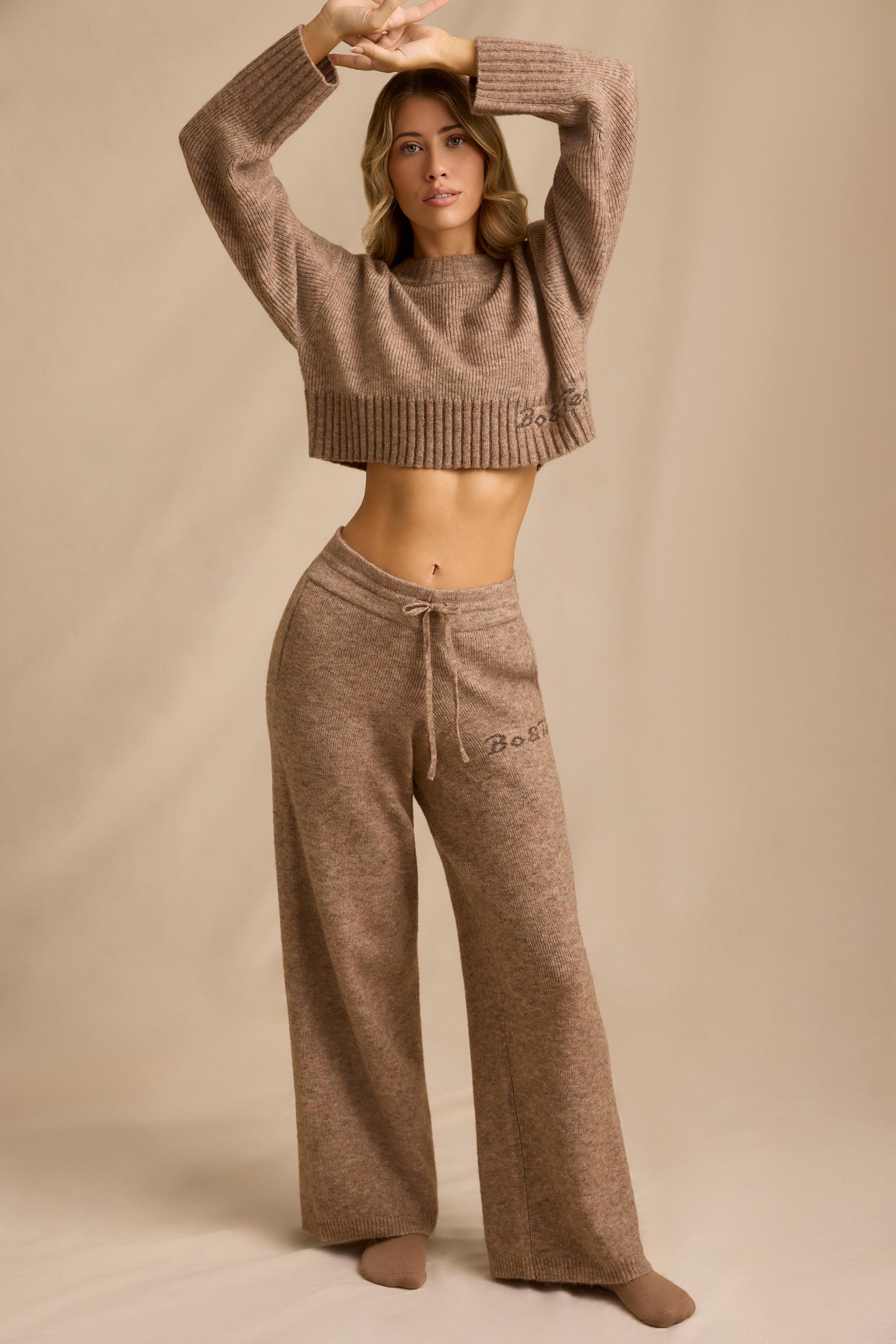 Mid-Rise Wide-Leg Joggers in Brown Marl