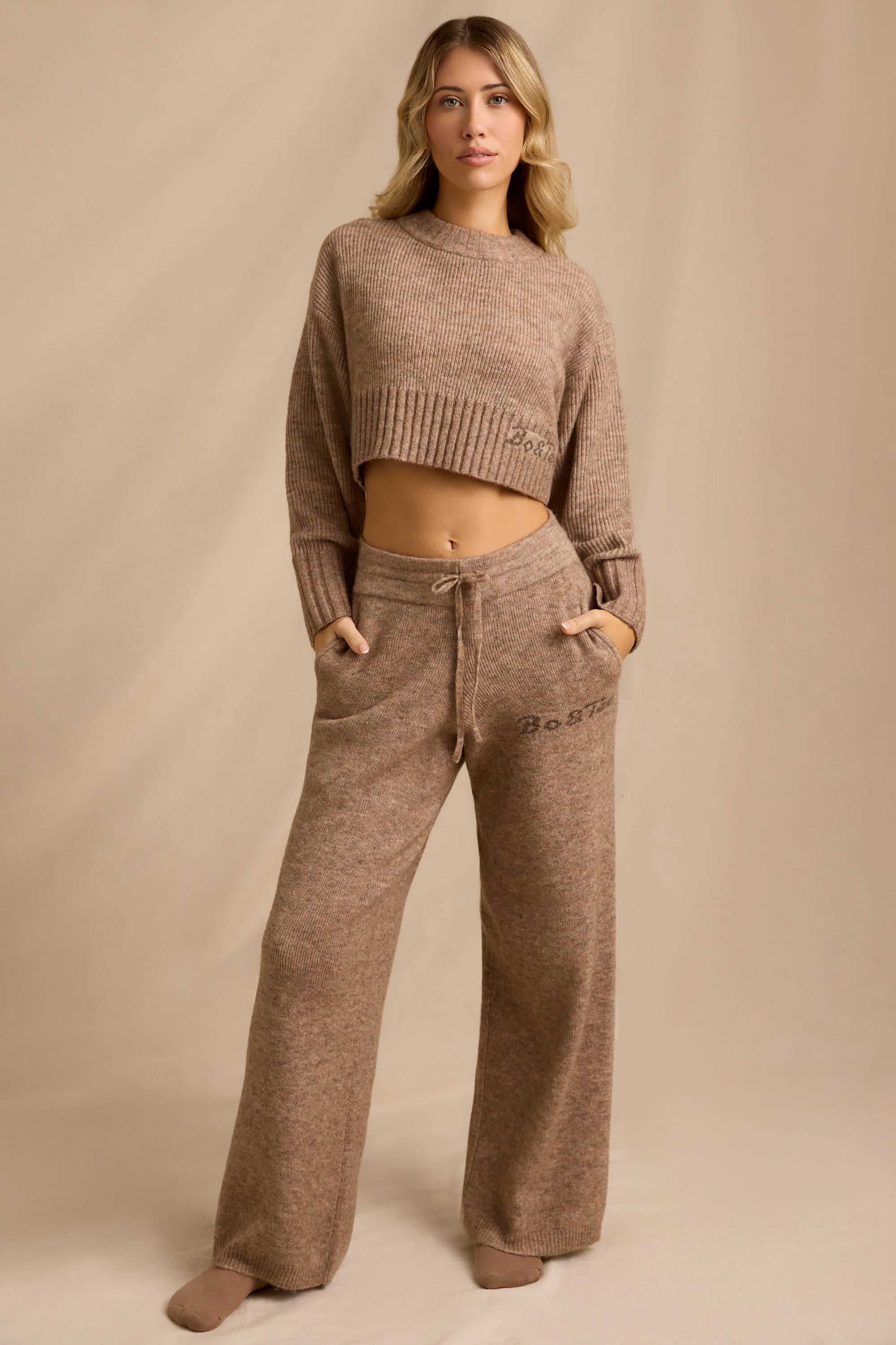 Mid-Rise Wide-Leg Joggers in Brown Marl