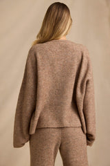 Oversized Zip-Up Cardigan in Brown Marl