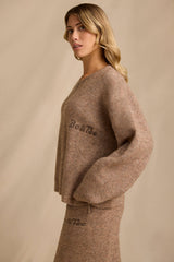 Oversized Zip-Up Cardigan in Brown Marl