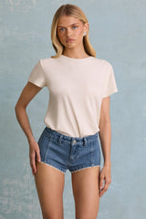 Low-Rise Hot Pant Shorts in Mid-Blue