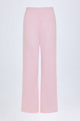 Pointelle Mid-Rise Straight-Leg Trousers in Baby Pink