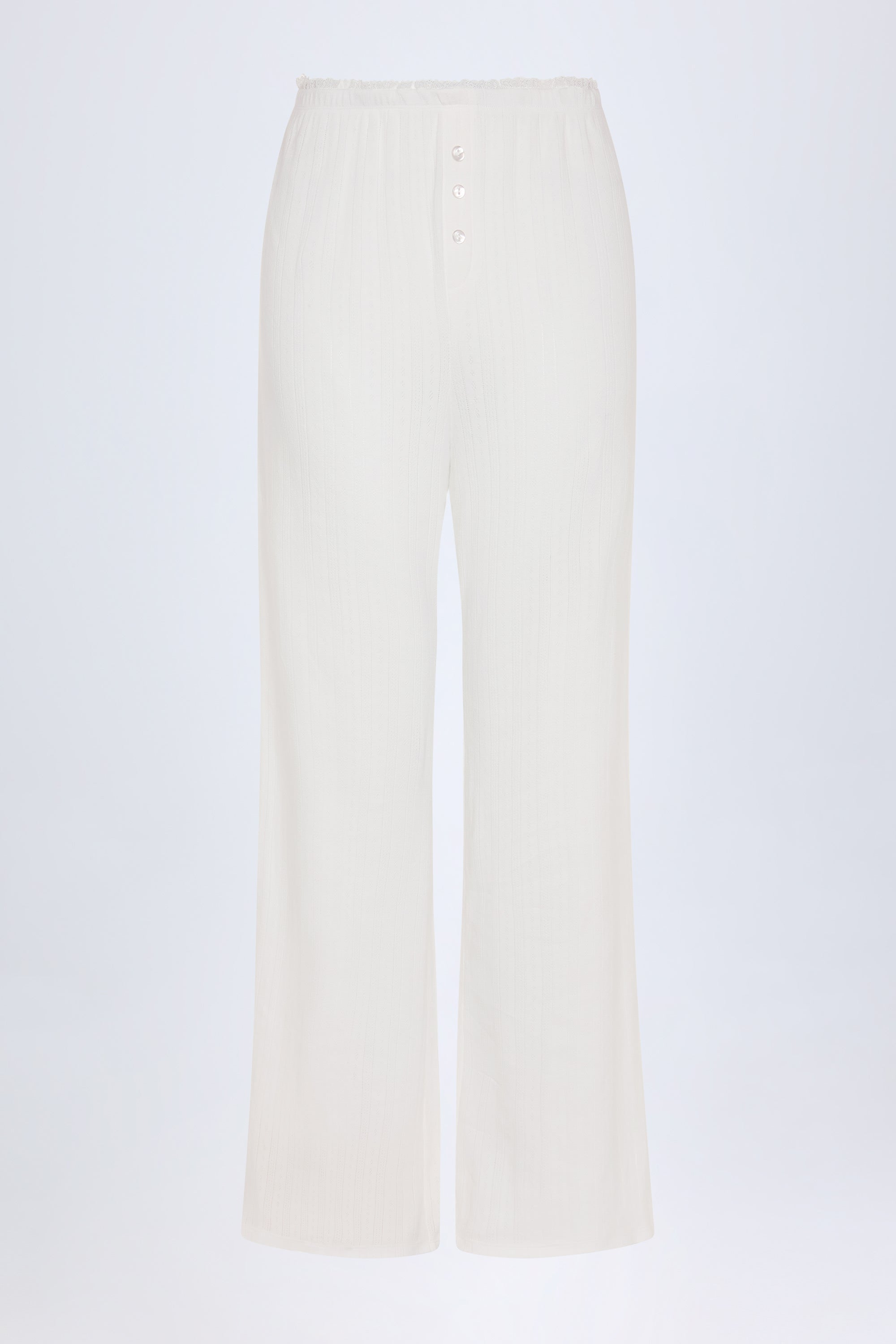 Pointelle Mid-Rise Straight-Leg Trousers in White