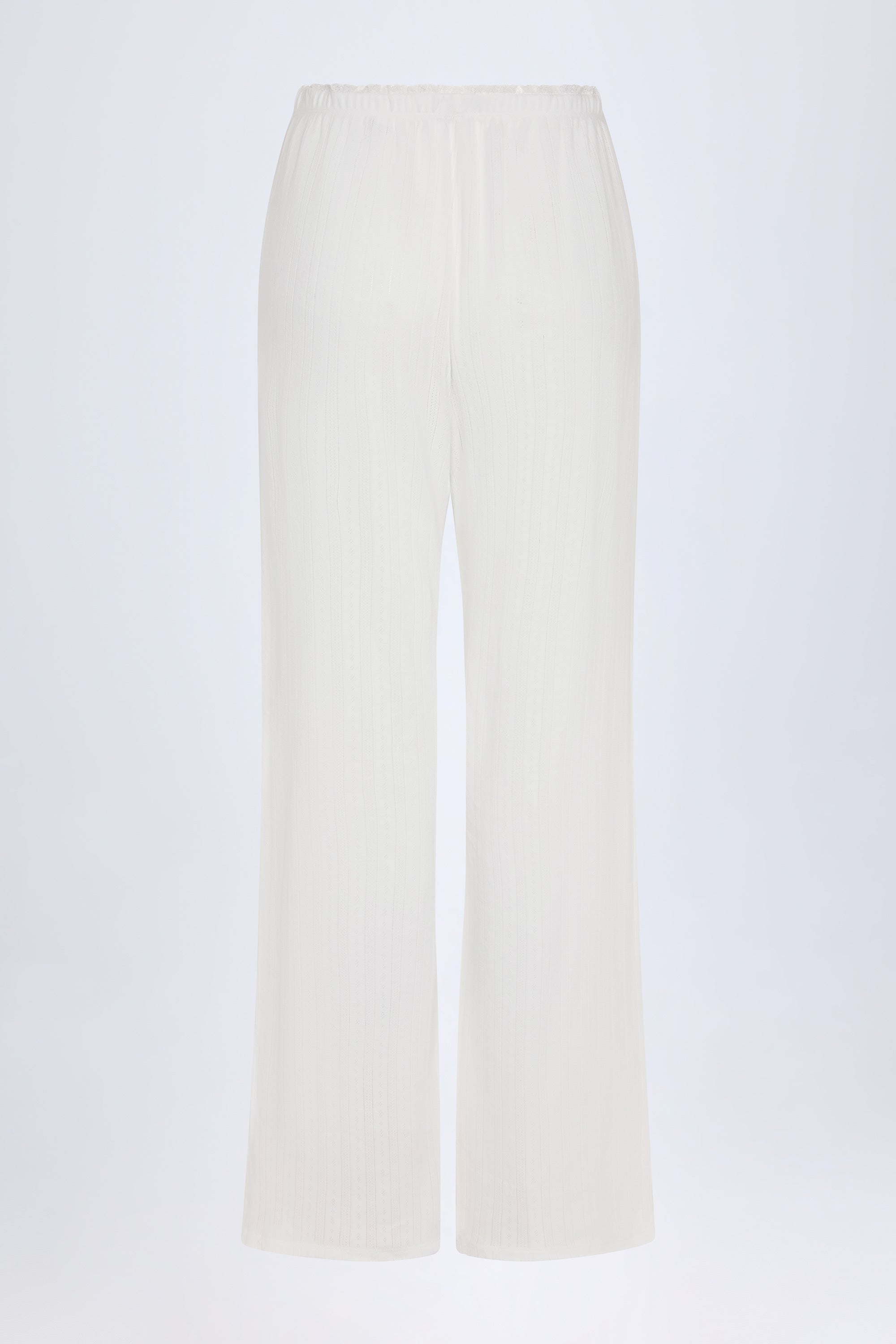 Pointelle Mid-Rise Straight-Leg Trousers in White