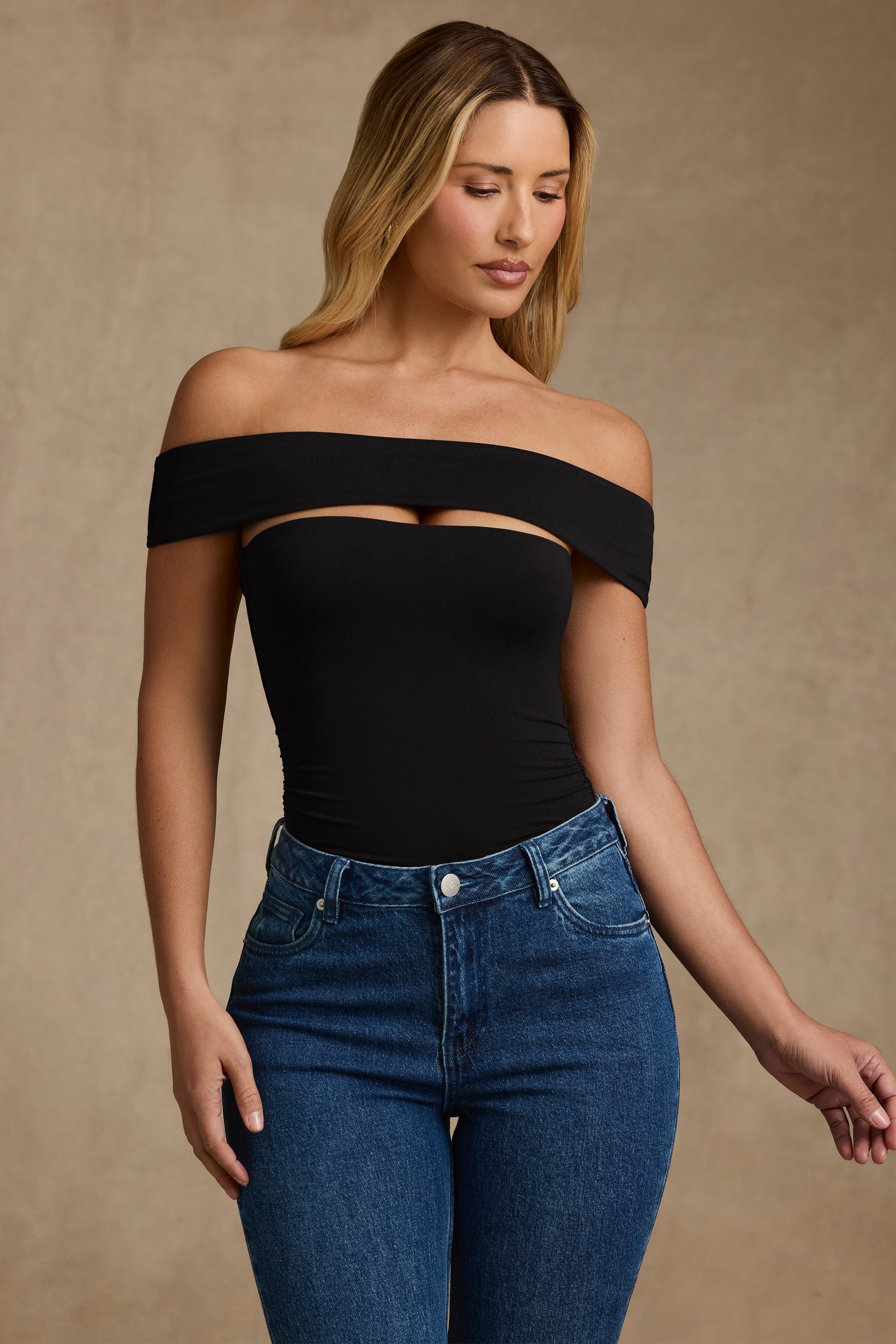 Modal Cut-Out Off-Shoulder Bodysuit in Black