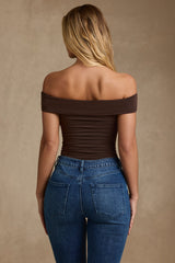 Modal Cut-Out Off-Shoulder Bodysuit in Chocolate Brown