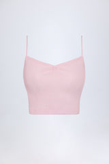 Pointelle Ruched Camisole Crop Top in Baby Pink