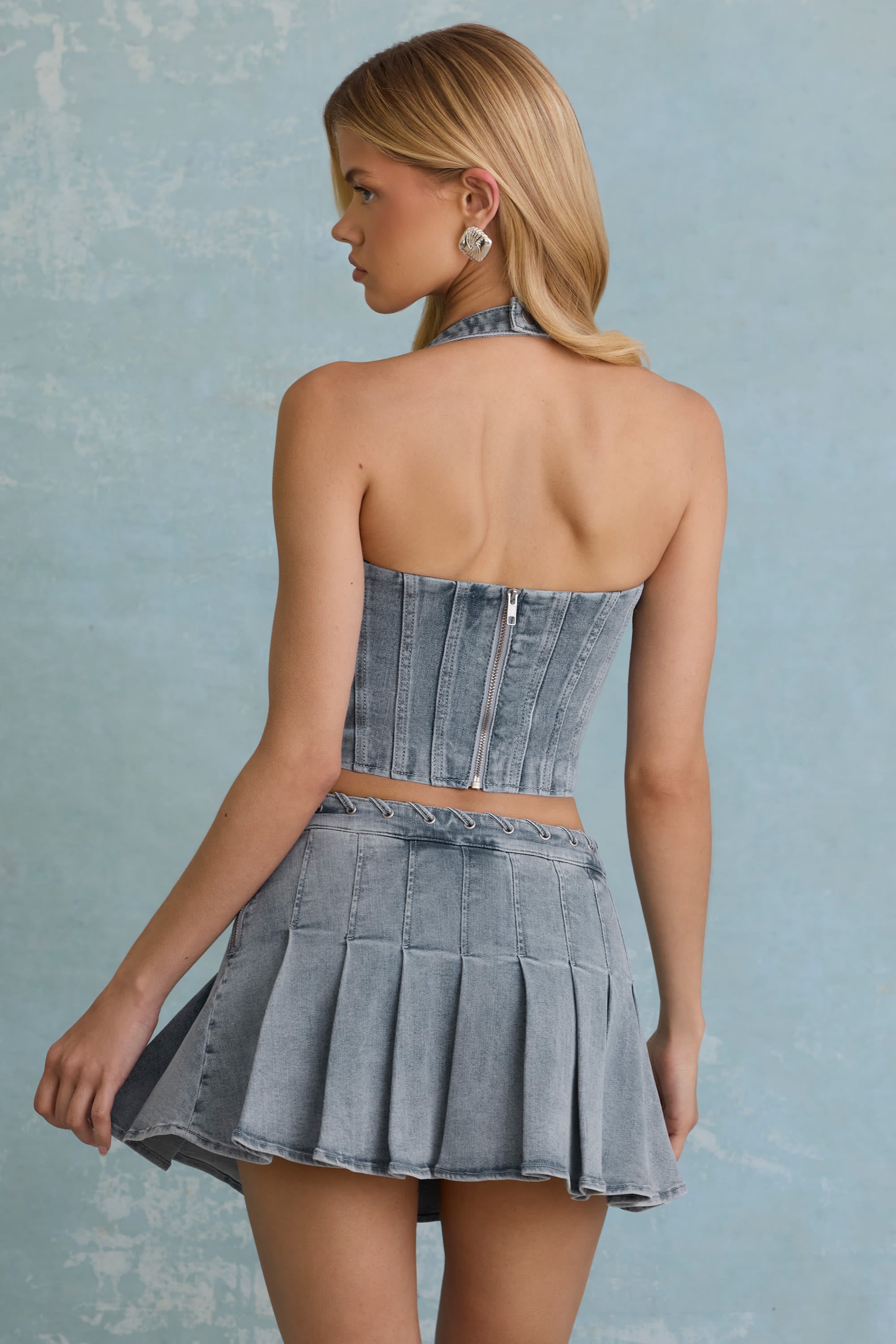 Halterneck Corset Top in Light Blue