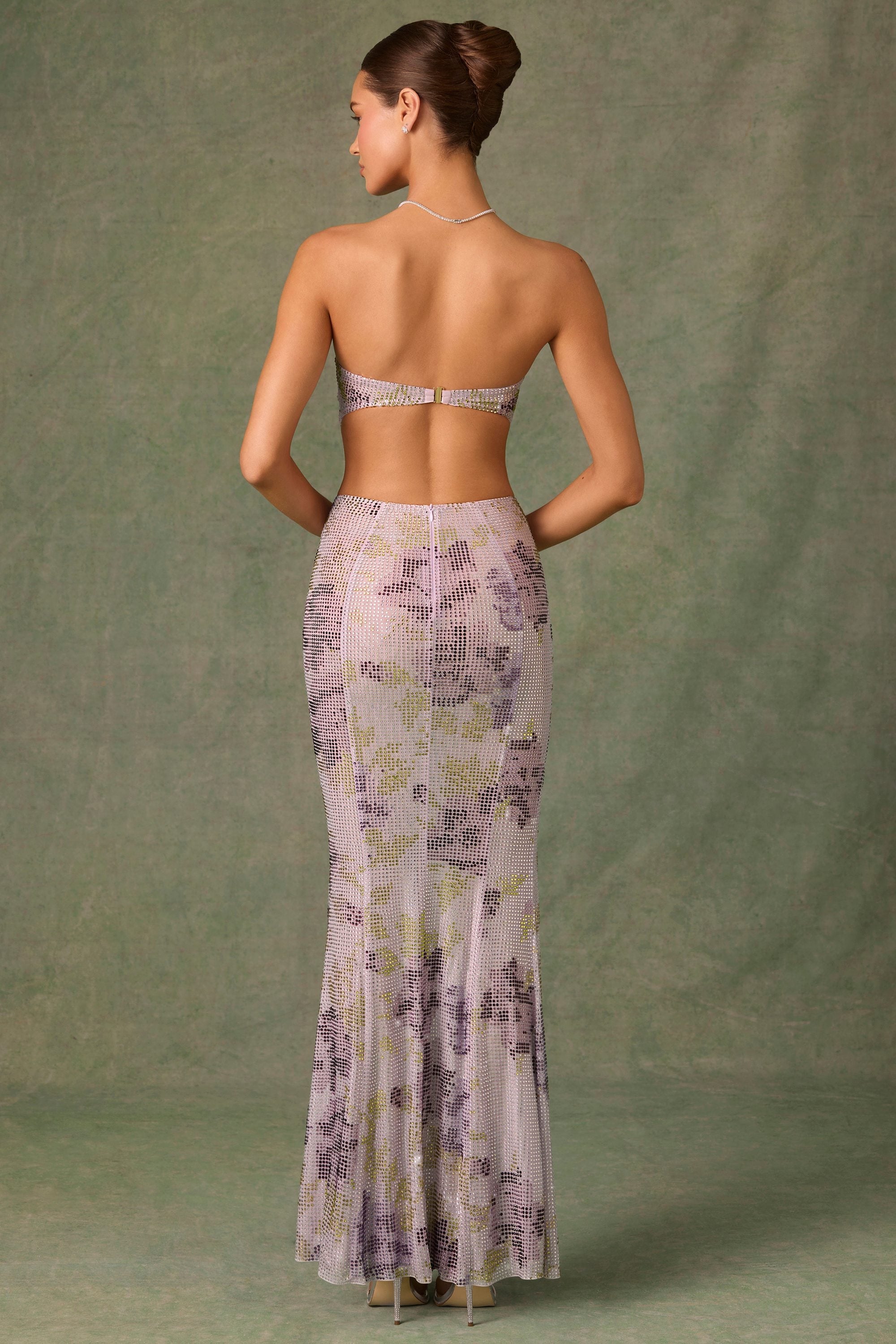 Embellished Cut-Out Fishtail Maxi Dress in Lilac