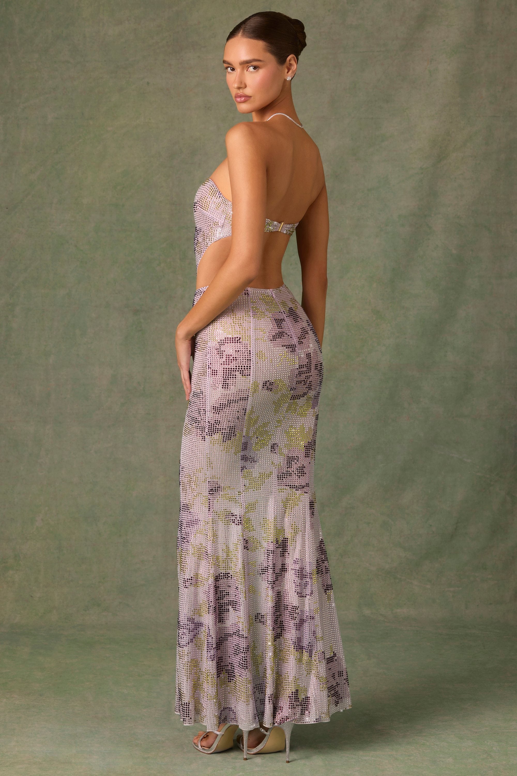 Embellished Cut-Out Fishtail Maxi Dress in Lilac