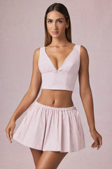 Ruched Drawstring Mini Skirt in Soft Mauve Stripe