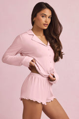 Modal Ruffle-Trim Pyjama Shorts in Baby Pink