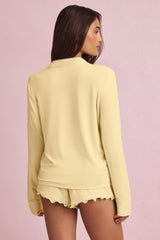 Modal Ruffle-Trim Pyjama Shorts in Pastel Yellow