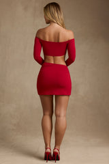 Modal Asymmetric-Waist Mini Skirt in Red