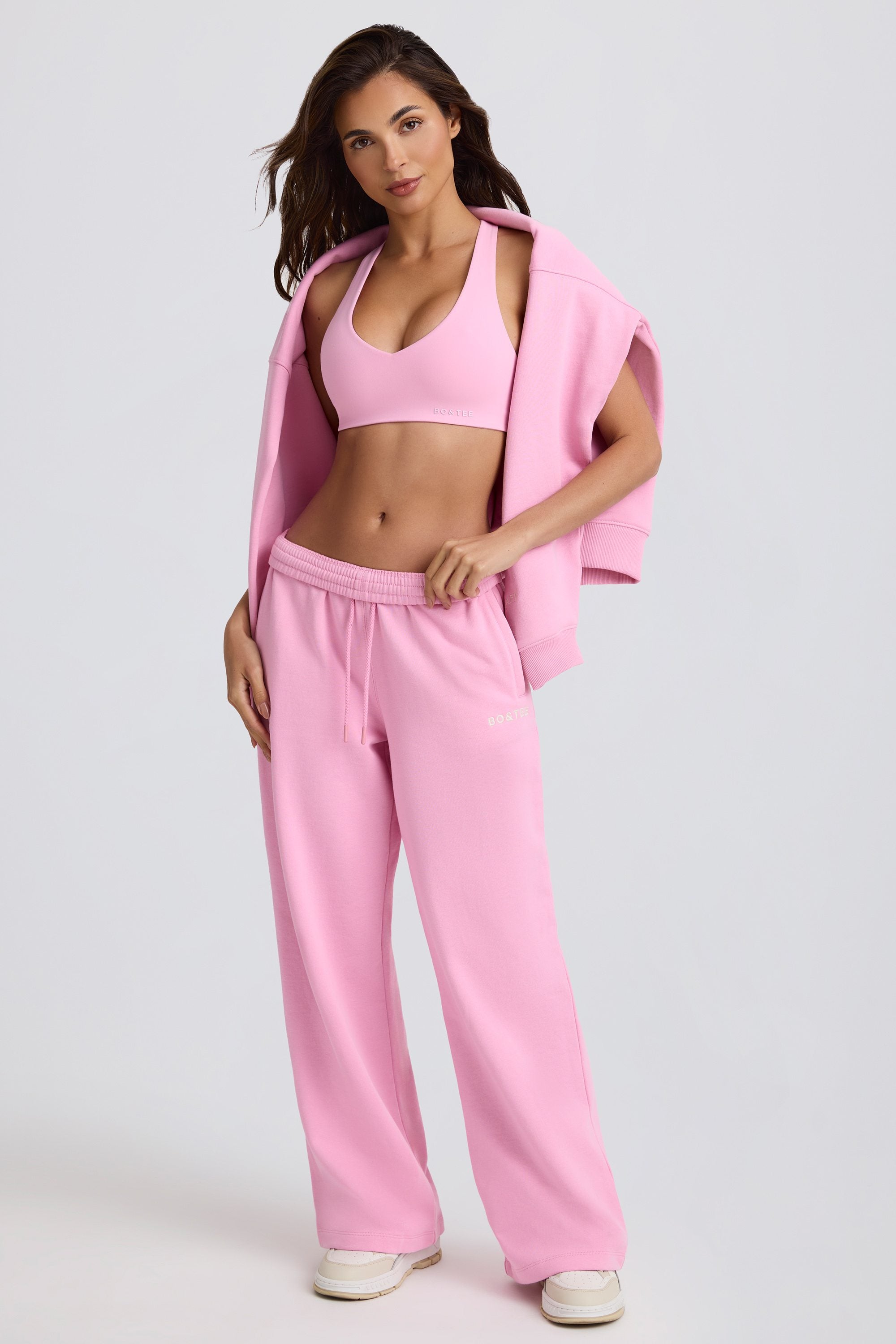 Mid-Rise Wide-Leg Joggers in Baby Pink