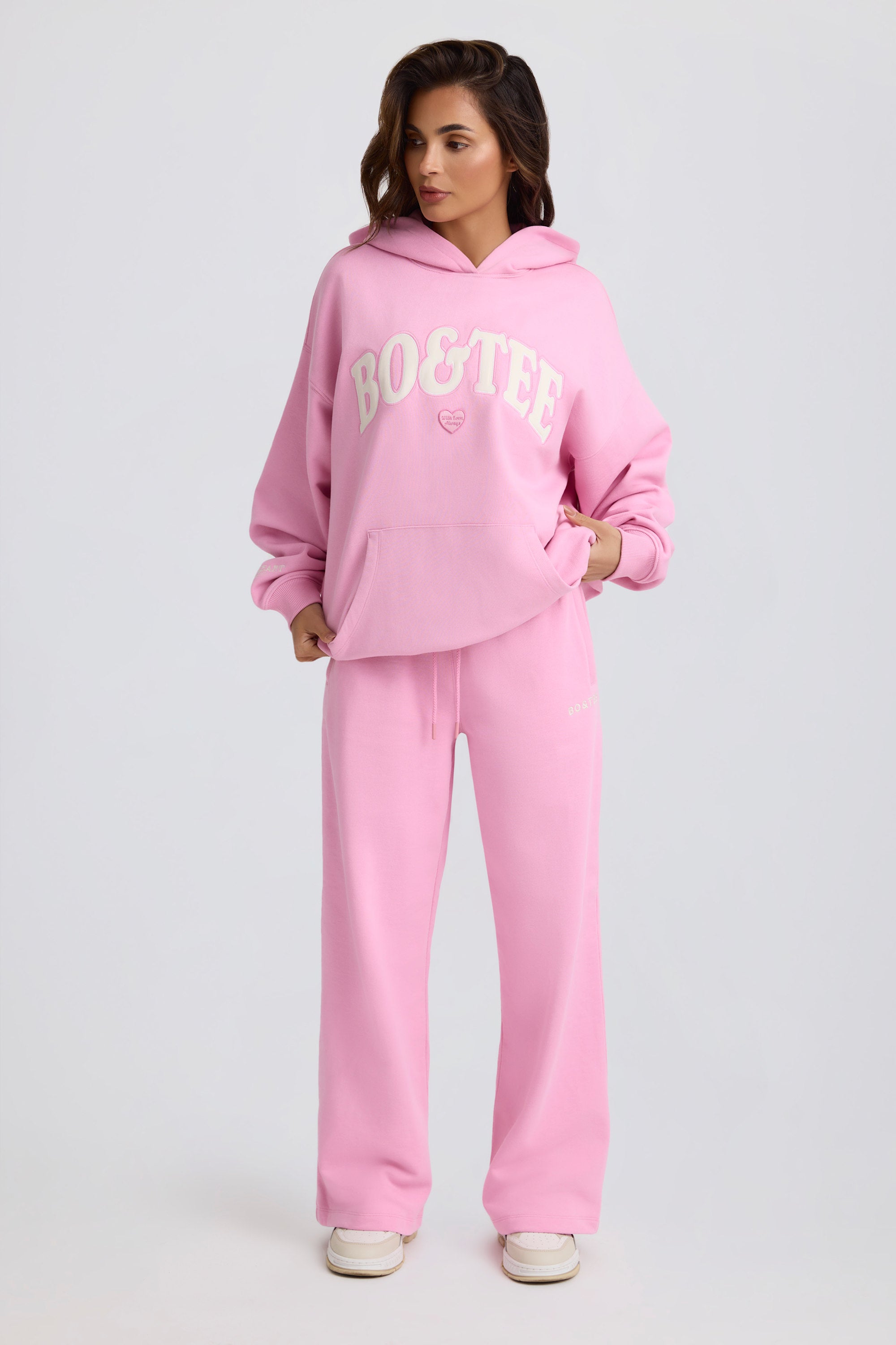 Mid-Rise Wide-Leg Joggers in Baby Pink