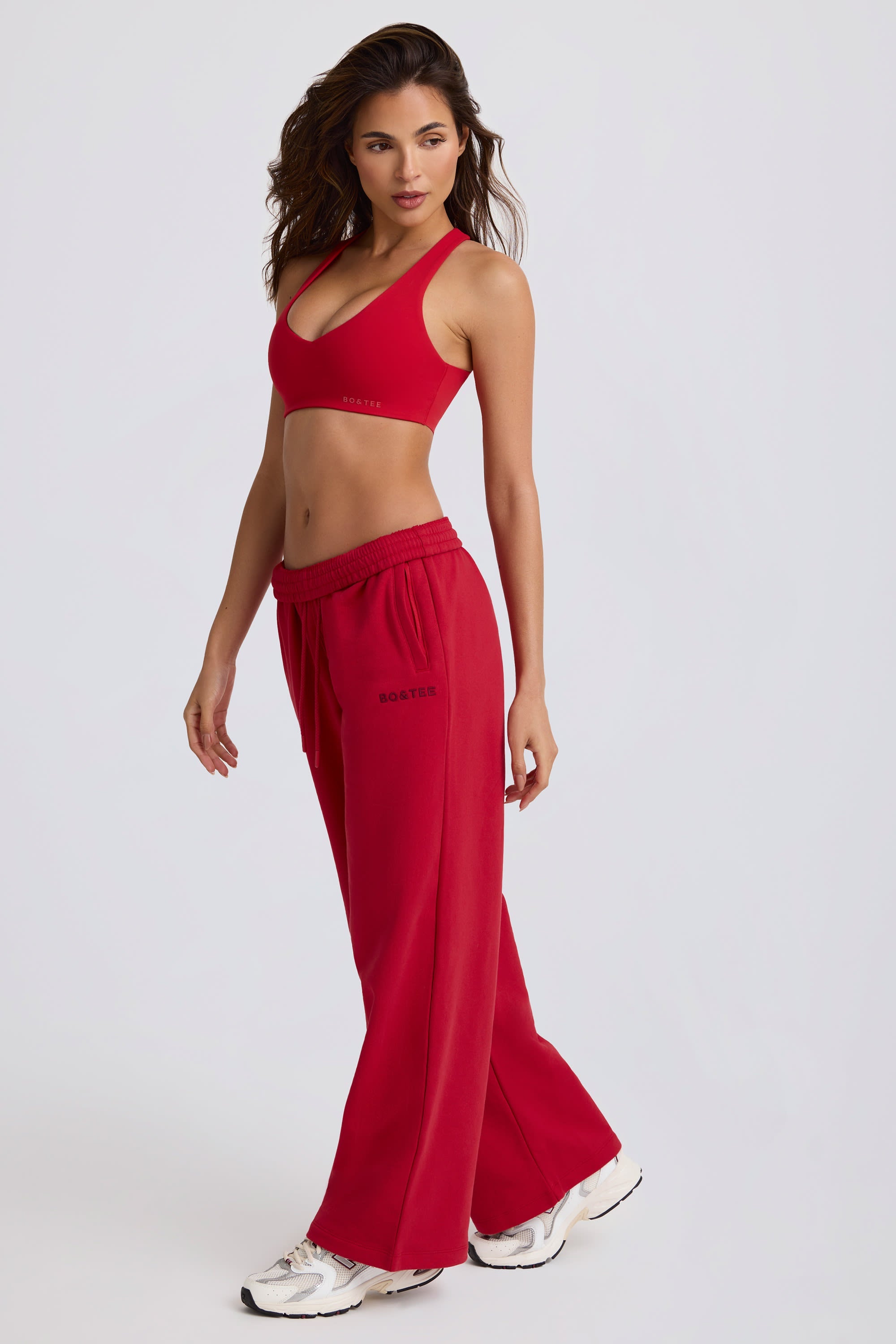 Mid-Rise Wide-Leg Joggers in Hot Red