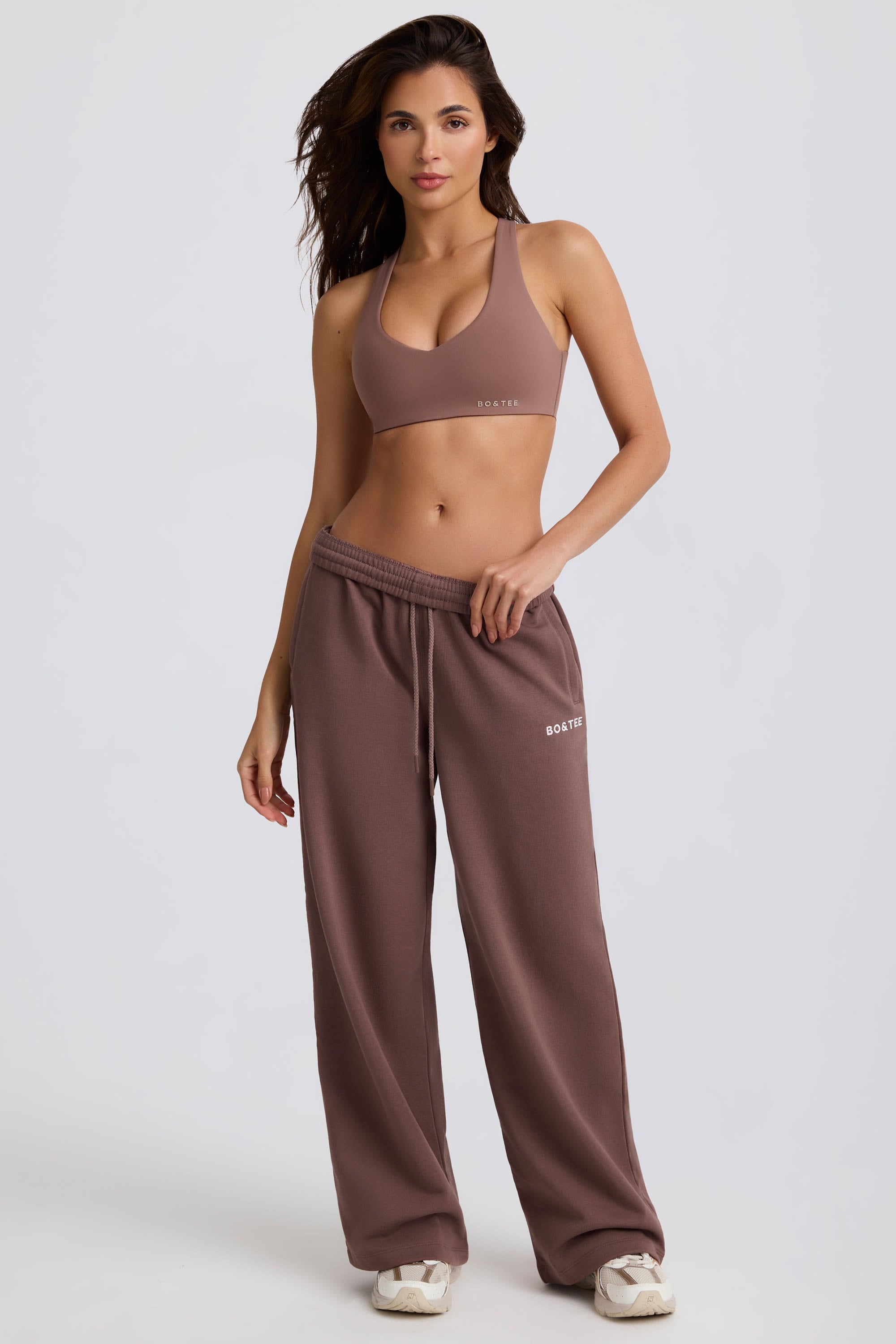 Mid-Rise Wide-Leg Joggers in Mocha