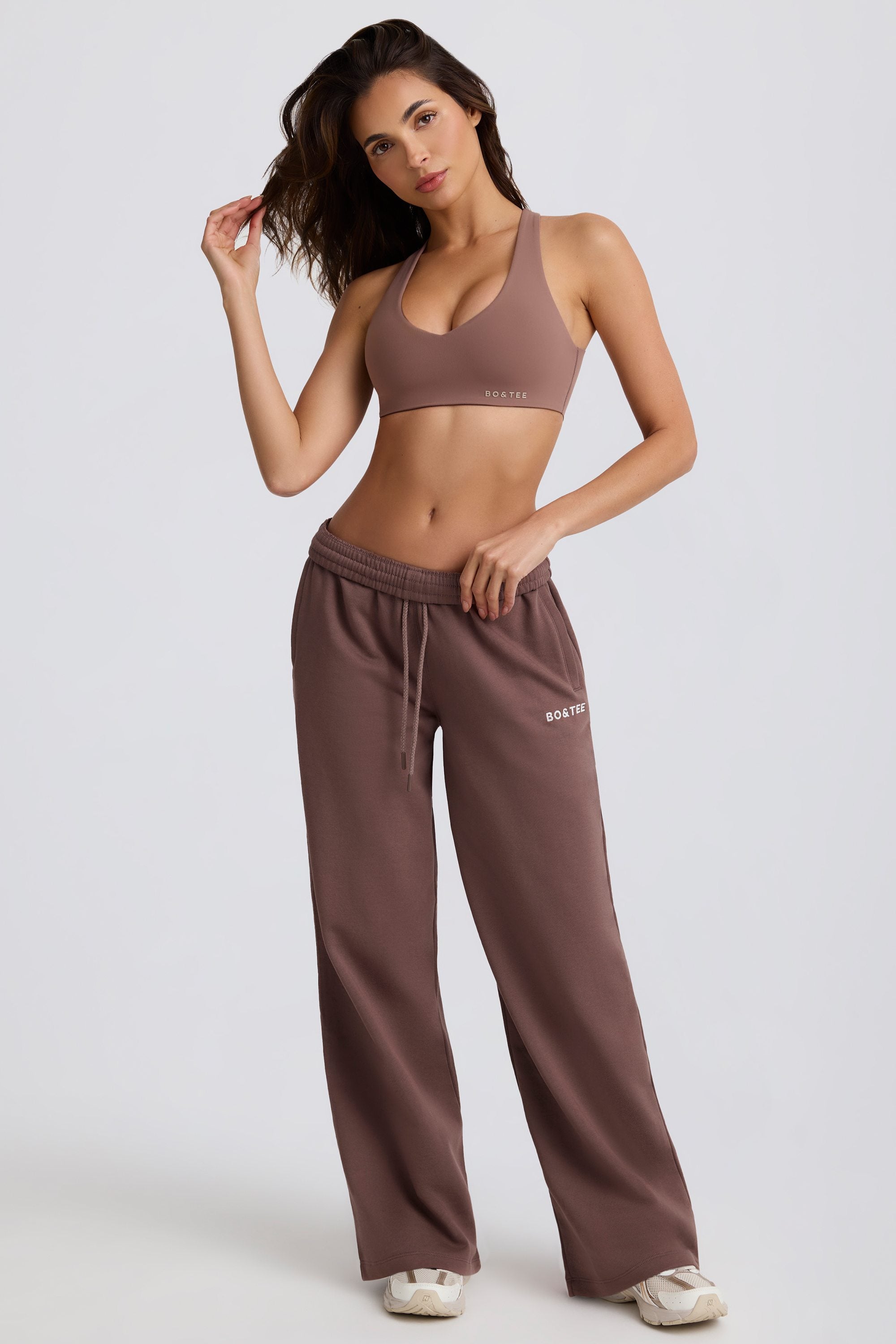 Mid-Rise Wide-Leg Joggers in Mocha