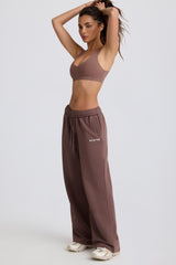 Mid-Rise Wide-Leg Joggers in Mocha