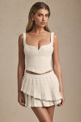 Layered Pleated Low-Rise Mini Skirt in Ivory