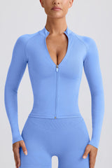 Define Luxe Zip-Up Jacket in Light Blue