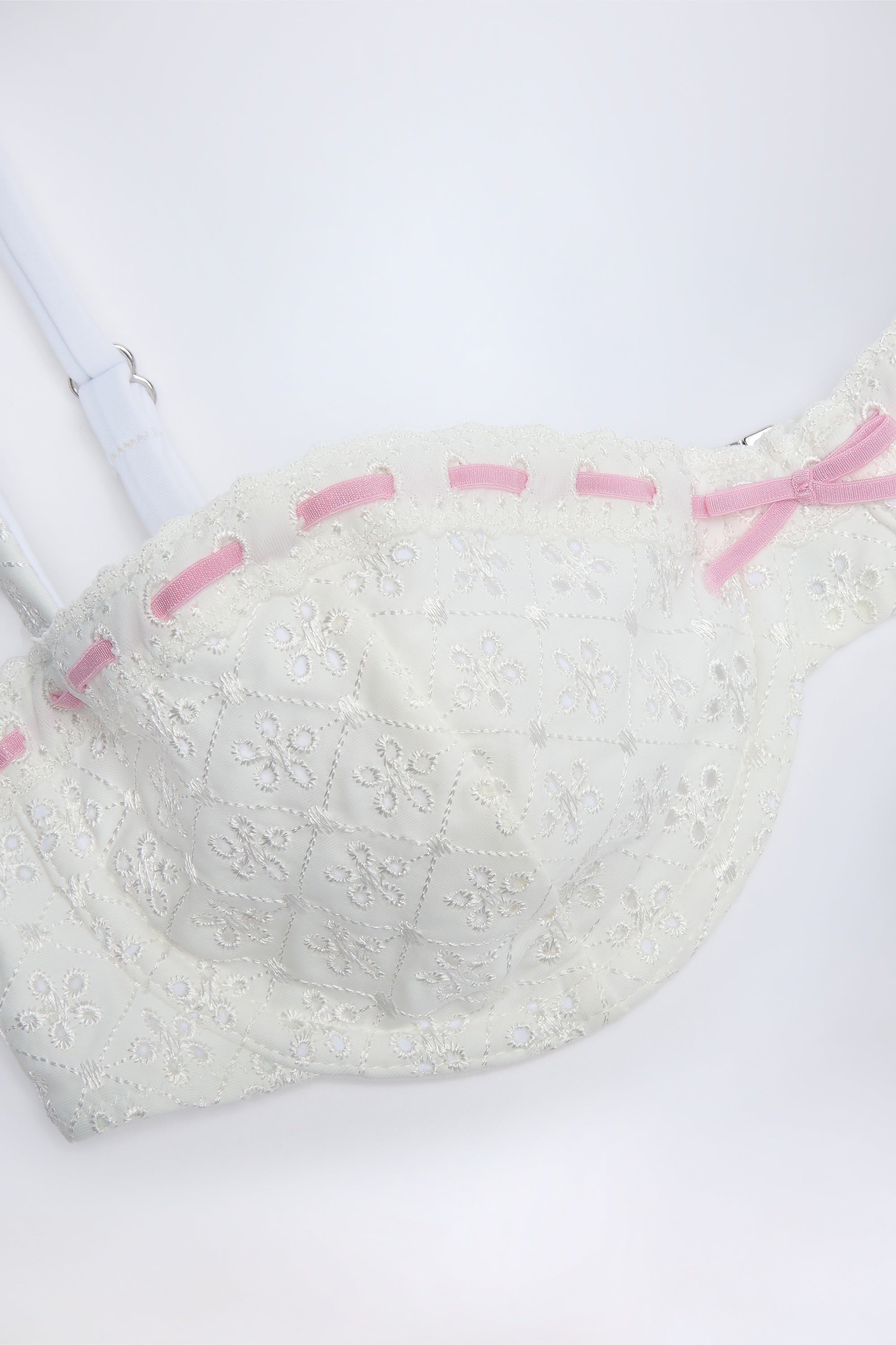 Broderie Anglaise Underwired Balconette Bikini Top in White
