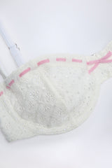 Broderie Anglaise Underwired Balconette Bikini Top in White