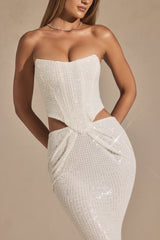 Embellished Cut-Out Draped Corset Gown in White